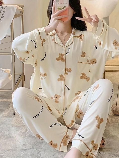 Aesthetic Pjs, Y2k Pjs, Pjs Aesthetic, Dream Cartoon, Bear Pajamas, Tracksuit Outfits, Pijamas Women, Sleepwear Women Pajamas, Printed Pajama