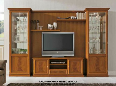 Backdrop Tv Minimalis Kayu Jati Modern Tv Room, Wood Tv Unit, Bufet Tv, Tv Unit Decor, Tv Unit Furniture Design, Modern Tv Wall Units, Living Room Wall Units, Tv Unit Furniture, Tv Cabinet Design