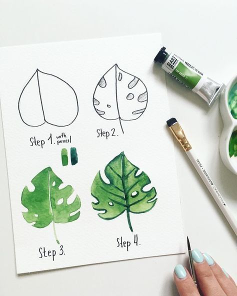 leaf watercolor how to step by step Tracing Pictures, Ako Kresliť, Arte Doodle, Drawing Sheet, Watercolour Tutorials, Watercolor Pencils, الرسومات اللطيفة, Art Journals, Painting Tutorial