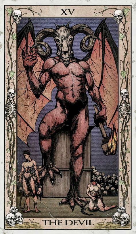 The Devil Tarot Card, Devil Tarot Card, The Devil Tarot, 천사와 악마, All Tarot Cards, Tarot Tattoo, Dark Fantasy Artwork, The Quarry, Esoteric Art