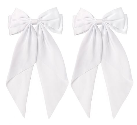 PRICES MAY VARY. White Hair Bows for Women: Hair bow barrettes made from metal french clips and feature decorative silky satin fabric with long tail, soft and durable Oversized Long Tail Hair Bow: white Bow clips featured with big bow and long tail, metal clip keeps hair securely in place, hold the thick or curly long hair well White Hair Bow Clips: It can't go wrong adding a bow to your hairstyle and this hair clips feature the cute smooth satin bow, beauty hair accessories. Hair Bow for Women Bows For Hair, Hair Bows For Women, Black White Hair, White Hair Bow, Black Hair Bows, Hair Bow Clips, White Hair Bows, Hairpin Accessories, Big Hair Bows