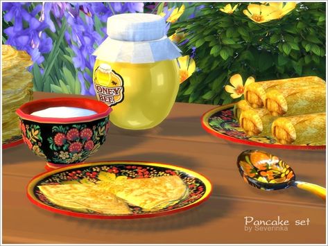 Set to decorate the kitchen or dining room in the Slavic style.  Found in TSR Category 'Sims 4 Decorative Sets' Slavic Sims 4 Cc, Russian Sims 4 Cc, Sims 4 Jobs, Slavic Style, Jar Of Honey, Sims Stories, Cc Sims4, Sims 4 House Plans, Boho Garden