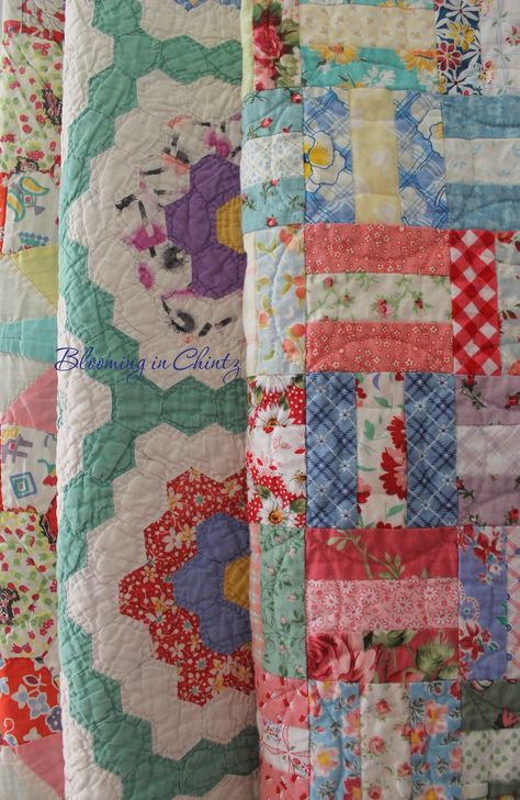 Vintage Quilts bloominginchintz.blogger.com 30's Fabric Quilts, Vintage Quilts 1930s, Vintage Quilts 1930s Farmhouse, 1930s Quilts, Ocean Waves Quilt, Quilts Vintage, Vintage Quilts Antiques, 1930s Reproduction Fabric Quilt, Second Anniversary