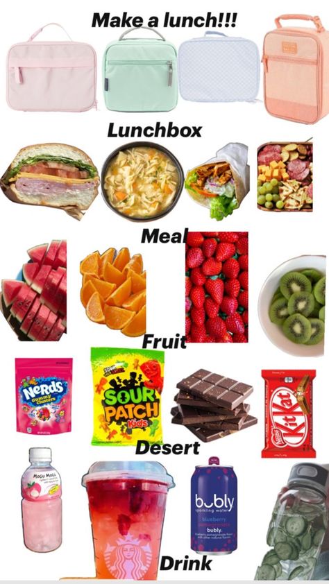 Different Foods, School Lunch Ideas, School Lunch, Lunch Ideas, Lunch Box, Drinks