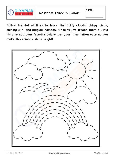 Rainbow Tracing, Rainbow Worksheet, Tracing Kindergarten, Lkg Worksheets, Rainbow And Clouds, Math Olympiad, Work Sheet, Alphabet Phonics, Online Puzzles