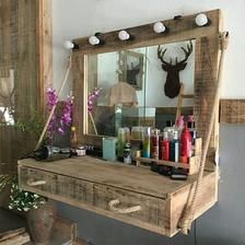 Wood Vanity Table, Pallet Vanity, Western Bedrooms, Western Bedroom Decor, Western Rooms, Western Bedroom, Wooden Vanity, Vanity Ideas, Diy Vanity