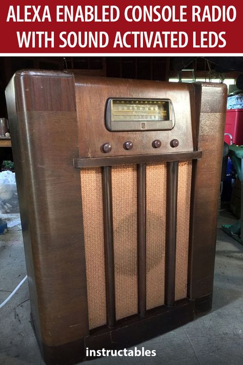 Old Radio Repurposed, Old Radio Cabinet Repurposed, Repurposing Antiques, Alexa Hacks, Antique Radio Cabinet, Vintage Radio Cabinet, Crosley Radio, Camp Cabin, Tech Projects