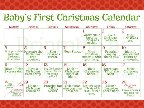 Love these ideas for how to celebrate a baby's first Christmas! This post includes a printable calendar you can use for ideas on ways to celebrate, including traditions, crafts, and gifts. Baby Advent Calendar, Christmas Smell, Holiday Favorite Recipes, New Jobs, Operation Christmas, Christmas Calendar, Christmas Post, Charlie Brown Christmas, Free Printable Calendar