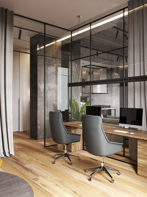 OK Loft by Cartelle Design Office Loft Design, Home Office Loft, Modern Loft Apartment, Office Loft, Loft Office, Modern Office Interiors, Modern Office Design, 카페 인테리어 디자인, Glass Walls