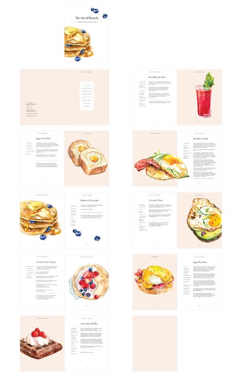 The Art of Brunch (Recipe Design & Food Illustrations) on Behance Menu Book Design, Menu Design Layout, Menu Sans Gluten, Recipe Book Design, Cafe Menu Design, Cookbook Design, Menu Layout, Bakery Menu, Menu Designs