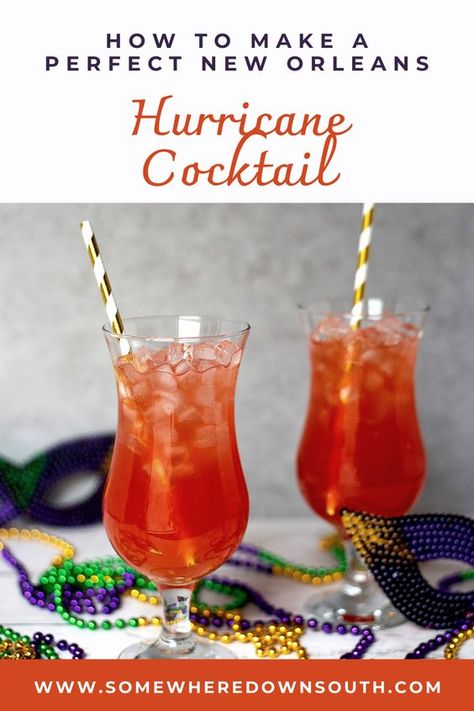 The Hurricane is a famous southern cocktail originally created at Pat O'Briens bar in New Orleans. The Hurricane is a mix of rum and passionfruit. It is a fruity drink served in a glass reminiscent of an old Hurricane lamp. Enjoy making this classic southern cocktail - the Hurricane. Southern Cocktail, Cocktail Videos, Batch Cocktails, Passion Fruit Juice, Yummy Alcoholic Drinks, Liquor Drinks, Fruity Drinks, Southern Food, Mixed Drinks Recipes