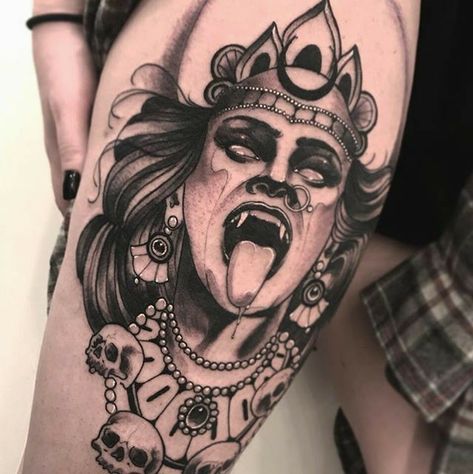 Mahakali Tattoo, Indian Mermaid, Baroque Tattoo, Kali Tattoo, Hindu Tattoos, Polynesian Tattoos, Shiva Tattoo Design, Goddess Tattoo, Geometric Tattoos