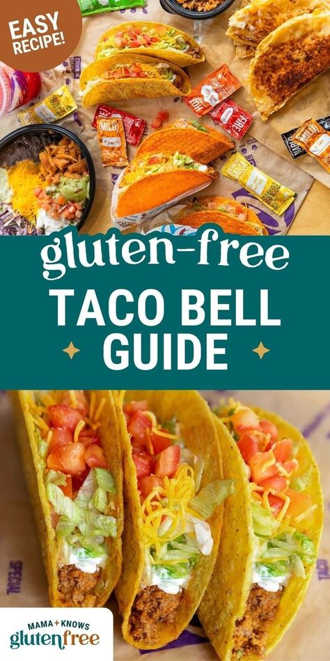 This Gluten Free Taco Bell menu options make dining out easy for those avoiding gluten. Discover which tacos, bowls, and sides you can enjoy without worry! Pop over to our site for more info. Gluten Free Salsa, Gluten Free Taco, Mama Knows Gluten Free, Taco Bell Menu, Gluten Free Tacos, Gluten Free Recipes For Kids, Dairy Free Snacks, Gluten Free Appetizers, Gluten Free Lunch