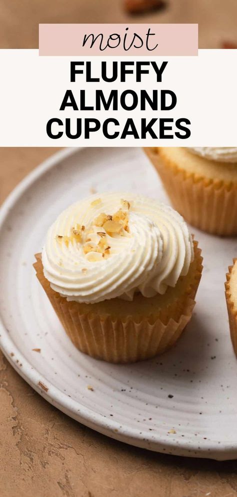 White Almond Cupcake Recipe, Small Batch Almond Cupcakes, Almond Cupcakes Recipes, Vanilla Almond Cupcakes, Almond Flour Cupcake Recipes, Almond Flavored Cupcakes, Almond Cupcakes From Box Cake, Almond Cupcake Recipes, Almond Wedding Cake Cupcakes