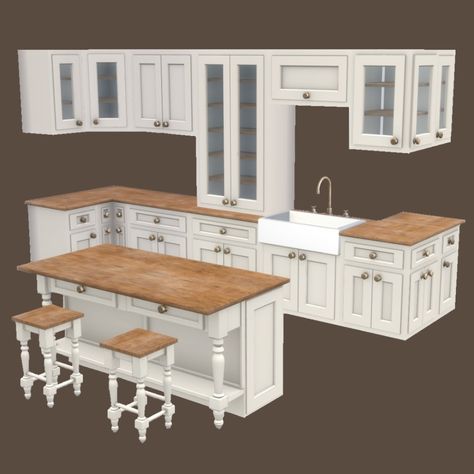 Farmhouse Kitchen - Build / Buy - The Sims 4 - CurseForge Sims 4 Cc Rustic Kitchen, Farmhouse Sink Sims 4 Cc, Sims 4 Rustic Kitchen, Sims 4 Cc Farmhouse Furniture, Sims 4 Kitchen Island, Sims 4 Counters And Cabinets Cc, Sims 4 Country Kitchen, Sims 4 Kitchen Counters, Sims 4 Counters