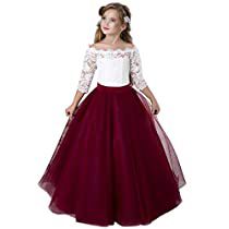 Check this out! Burgundy Flower Girl Dress, Dresses Burgundy, Long Flower Girl Dresses, Girls Ball Gown, Girls Dresses Online, Kids Party Dresses, First Communion Dresses, Girls Pageant Dresses