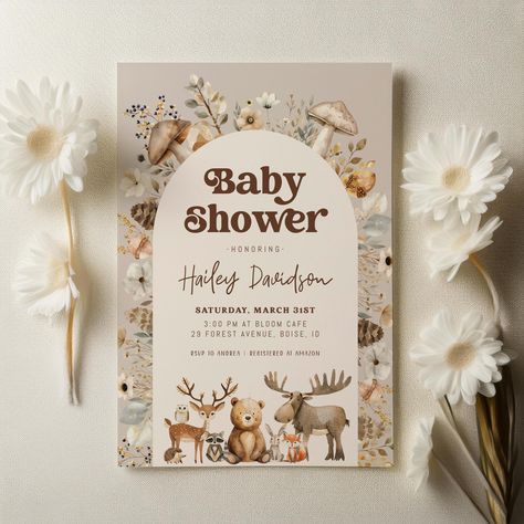 Woodland Baby Shower Invitation Template | Editable Forest Animals Baby Shower Printable Invite | Gender Neutral Baby Shower S718 Woodland Baby Shower Invite, Forest Animal Baby Shower, Animals Baby Shower, Invitation Diy, Woodland Baby Shower Invitations, Baby Shower Invitation Template, Invitations Diy, Invitation Baby Shower, Gender Neutral Baby Shower