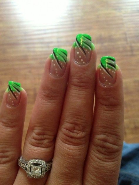 Cute Bright Nail Designs, Seahawks Nails Design Blue Green, Lime Green French Tip, Lime Green French Tip Nails, Patrick Nails, Green French Tip Nails, Seahawks Nails, Green French Tip, Lime Green Nails