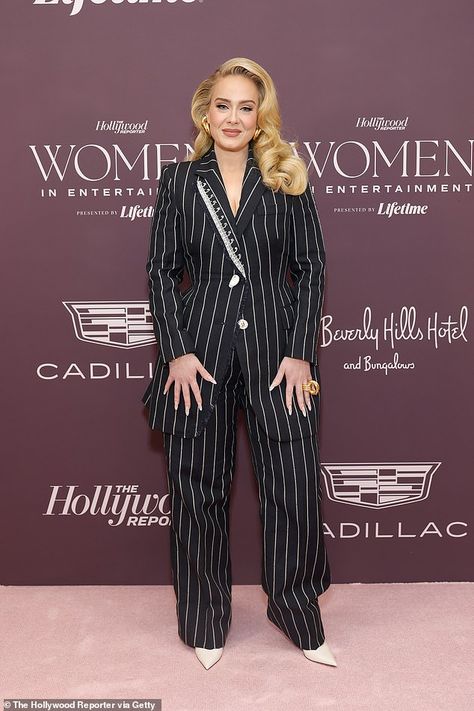 Adele made an unexpected announcement to her fans this week as she prepares to bid farewel... Adele Adkins, Zoot Suit, Plain Pants, Hollywood Reporter, Black Gown, The Hollywood Reporter, On The Red Carpet, Embroidered Jacket, Red Carpet Fashion