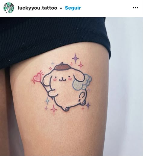 Pom Pom Purin Tattoo, Pompompurin Tattoo, Kitten Tattoo, Funky Tattoos, Hello Kitty Tattoos, Cute Little Tattoos, Cute Tiny Tattoos, Dream Tattoos, Little Tattoos