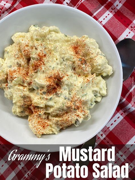 Olla-Podrida: Grammy's Mustard Potato Salad Mustard Potato Salad, White Almond Cakes, Potato Salad Recipes, Olive Brine, No Bake Lemon Cheesecake, Asparagus Bacon, Vegetable Dip, German Potato Salad, Coconut Curry Chicken