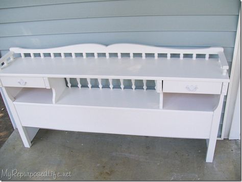 bookcase headboard repurposed Bookcase Headboard Makeover, Headboard Redo, Repurposed Bookshelf, Wall Headboard Ideas, Upcycled Furniture Before And After, Functional Headboard, Diy Storage Bed, Bookshelf Headboard, Old Bookcase