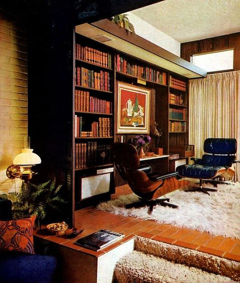 Beautiful study. cosy. perfect for reading. Retro Style Living Room, Modern Vintage Homes, Retro Rooms, 70s House, 70s Interior, Retro Interior Design, 70s Home, 70s Home Decor, Casas The Sims 4