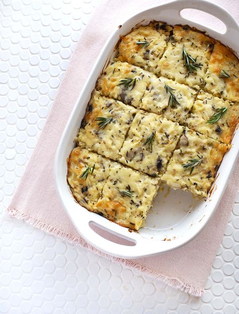 Rosemary and Mushroom Hashbrown Casserole - A Beautiful Mess Rosemary Mushrooms, Breakfast Hashbrowns, Hashbrown Casserole, Hash Brown Casserole, Mushroom And Onions, A Beautiful Mess, Hash Browns, Beautiful Mess, Creamed Mushrooms