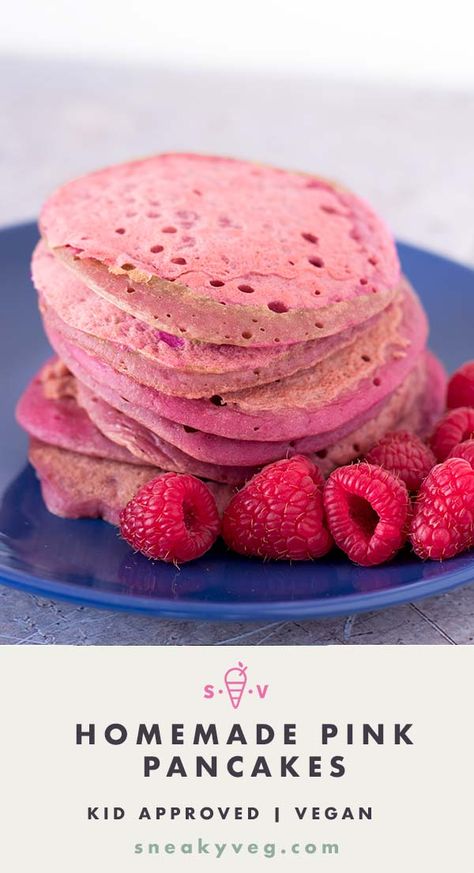 Delicious and healthy homemade pink pancakes that are perfect to make for breakfast this Pancake Day or indeed any day of the year if you love pink! No food colouring. Suitable for vegans. Healthy Pink Pancakes, Pink Vegan Food, Healthy Pink Food, Healthy Pink Snacks, Pink Dinner Food, Pink Pancakes Recipe, Pink Healthy Food, Pink Meals, Pink Food Recipes