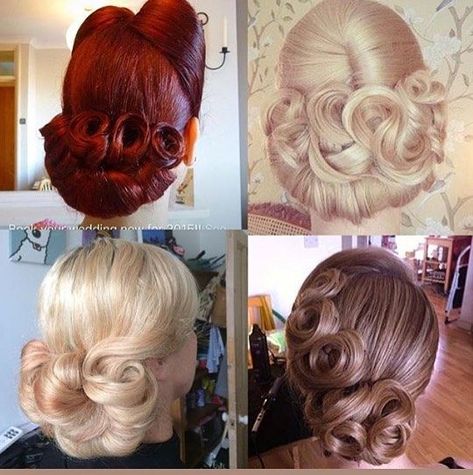 Vintage Updos, Pinup Hairstyles, 30s Hairstyles, Cabelo Pin Up, 1930s Hair, 40s Hairstyles, Vintage Updo, Vintage Hairstyles Tutorial, Foam Rollers