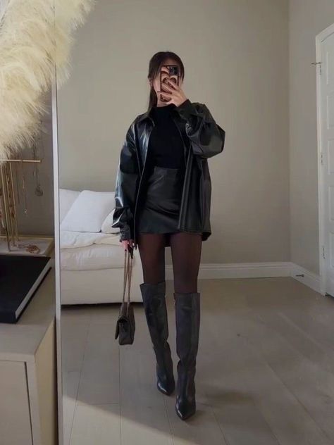 All Black Night Out Outfit, Female Ceo Outfits, All Leather Outfit, Female Ceo, Trajes Country, Mode Instagram, Cold Outfits, Elegante Casual, Looks Street Style