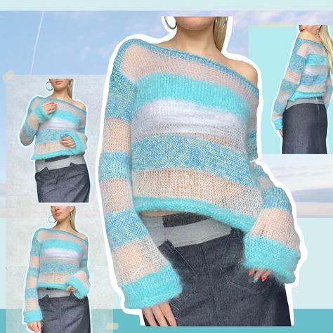 Freehand Knit Sweater, Freehand Knit, Knit Inspiration, Striped Knitwear, Mohair Jumpers, Mohair Sweater, Sweater Knitting Patterns, Long Sleeve Knit Tops, Chunky Sweater