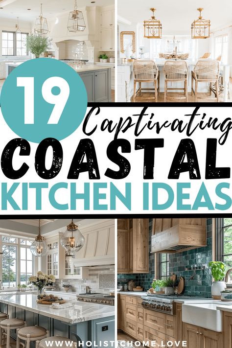 19 Chic Coastal Kitchen Ideas to Inspire Your Unique Coastal Style - Holistic Home Coastal Kitchen Cabinets, Coastal Kitchen Backsplash Ideas, Small Coastal Kitchen, Beach Kitchen Ideas, White Coastal Kitchen, Beachy Kitchens, Coastal Kitchen Ideas, Beach Theme Kitchen, Coastal Kitchen Design