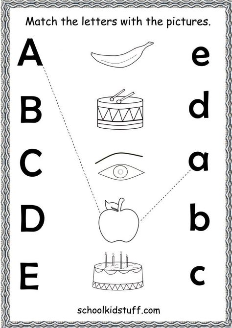 A To I Worksheet, E V S Worksheet For Nursery, Match The Letters With Pictures, English Matching Worksheet For Nursery, Letters Revision Activities, Match The Words With Pictures, English Sheets Kg1, Upper Kg English Worksheet, Letter Revision Activities