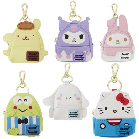 Celebrate 50 years of Hello Kitty with this Hello Kitty 50th Anniversary Classic Mini-Backpack Key Chain designs styled after cosplay mini-backpacks of classic Sanrio characters: My Melody, Hello Kitty, Keroppi, Kuromi, Cinnamaroll and Pompompurin. Each key chain is approximately 3-inches tall x 2 1/4-inches long x 1 1/4-inches wide. Ages 6 and up.. Officially Licensed Product Sanrio Characters My Melody, Cinnamoroll Stuff, Strawberry Shortcake Toys, Hello Kitty Keroppi, Hello Kitty Keychain, Foxy Brown, Girls Personalized Gifts, Melody Hello Kitty, Mini Mochila