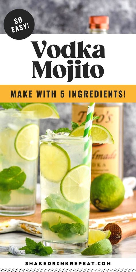 Mint Lime Cocktail, Vodka Soda With Lime, Cocktail With Mint Leaves, Drinks With Club Soda Cocktails, Drinks With Mint Leaves Cocktails, Simple Mixed Drinks With Vodka, Vodka Mojito Recipe, Mojito Recipe Vodka, Deep Eddy Lime Vodka Recipes