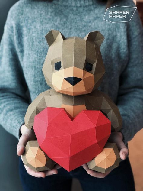 Teddy Bear Template, Bear Template, Paper Mache Projects, Paper Decorations Diy, Artsy Ideas, Origami Paper Art, Papercraft Templates, Low Poly Art, Paper Animals