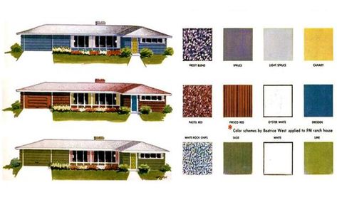 Quick Guide to Selecting Mid Century Modern Colors for Exterior Paint Mid Century Modern Exterior Paint, Outdoor Paint Colors, Modern House Colors, Farmhouse Exterior Colors, Modern Paint Colors, Mid Century Modern Exterior, Exterior Color Palette, Mid Century Exterior, Mid Century Modern Colors