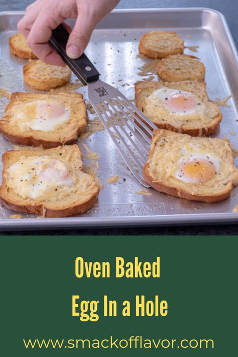 Oven Over Easy Eggs, Egg In Toast Hole Oven, Egg In Hole Toast, Baked Egg Toast, Egg In A Hole Oven, Toad In A Hole, Eggs In Bread, Egg Toast Breakfast, Sandwich With Bacon