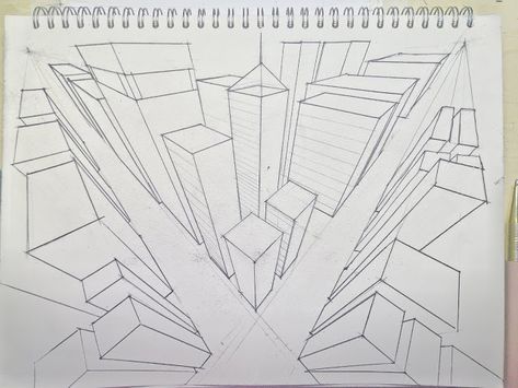 How to draw sketch buildings ，three-point positioning come to see my tutorial City 3 Point Perspective, How To Draw Buildings, City Drawing Easy, 3point Perspective Drawing Building, 5 Point Perspective City, Three Point Perspective City, Three Point Perspective Building, Perspective Tutorial, Draw Buildings