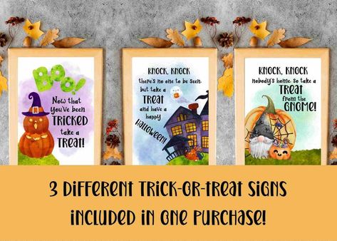 3 Printable Trick or Treat Signs/ Halloween Party Decor/ Candy Sign Door Sign Porch Sign Printable/ Help yourself Halloween Sign #trickortreat #halloween #ghost #halloweendecor #pumpkin #jackolantern #rhymes #halloweenrhymes #takeonecandysign #trickortreatsign #printable #halloweenprintables #printableart #etsy #etsyshop #spookyseason #lastminutehalloweendecor #helpyourselfdoorsign #halloweendoorsign #candybowl #candybowlsign #halloweenporch #spookydisplay Halloween Rhymes, Candy Signs, Halloween Sign, Help Yourself, Halloween Porch, Porch Sign, Halloween Signs, Fete Halloween, Halloween Printables