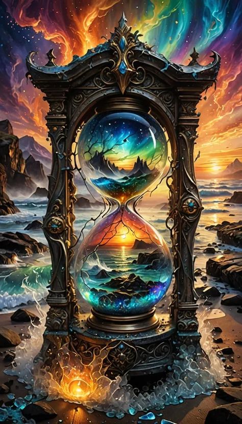 Fantasy Hourglass Art, Time Astethic, Hourglass Aesthetic, Hourglass Art, Clock Artwork, Mystery Art, Pixel Art Landscape, Art Deco Artwork, L Wallpaper