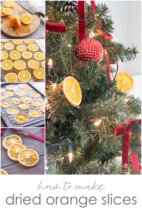 Dried Orange Slice Ornaments DIY; How To Make Dried Orange Slices for Christmas; Hanging Dried Orange Slices on the Christmas Tree Dried Orange Christmas Tree Decorations, Orange Ornaments Diy, Orange Slices Ornaments, Make Dried Orange Slices, Orange Slice Ornaments, Orange Christmas Tree, Vintage Christmas Sign, Orange Ornaments, Christmas Signs Diy