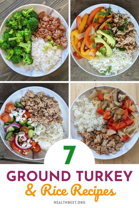 Lean Turkey Meat Recipes, Lean Ground Turkey Recipes Healthy, Turkey Ground Meat Recipes Healthy Low Carb, Ground Turkey Buddha Bowl, Lunch Ideas With Ground Turkey, Turkey Protein Bowl, Rice And Turkey Meat Recipes, Ground Turkey Recipes For Lunch, Ground Turkey Bowls Healthy