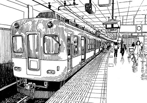 Train Drawing, Perspective Sketch, Perspective Drawing Architecture, Perspective Drawing Lessons, Artwork Ideas, City Drawing, White Drawing, Background Drawing, Perspective Art