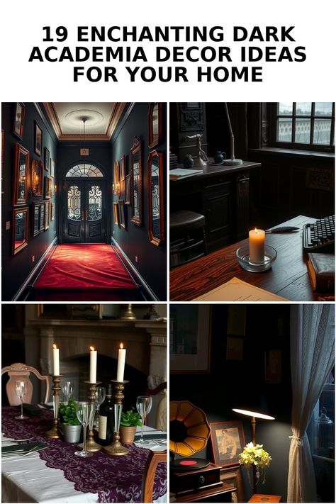 Transform your space with the enchanting allure of Dark Academia decor. This aesthetic embraces rich colors, vintage elements, and intellectual charm,... Dark Academia Decor Ideas, Fall Patio Decor, Vintage Apartment Decor, Fall Fireplace Decor, Fall Patio, Hallway Walls, Vintage Apartment, Fall Fireplace, Decor Hallway