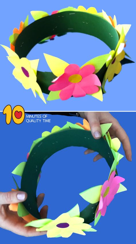 Crown Ideas For Preschool, Flower Headband Craft, Salt Drawing, Flower Crown Craft, Paper Flower Headband, Spring Crown, Paper Flower Crown, Flowers Paper Craft, Hawaiian Crafts