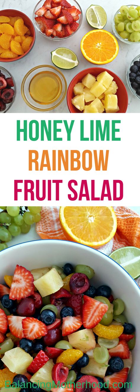 Colorful and beautiful rainbow fruit salad with honey and lime dressing. This fruit salad is a great treat for any meal ... and it's beautiful too! Easy to make honey and lime dressing puts it over the top. Fruit Salad Presentation, Orange Juice Dressing, Rainbow Fruit Salad, Salad Orange, Salad Presentation, Orange Honey, The Slow Roasted Italian, Fruit Orange, Rainbow Fruit