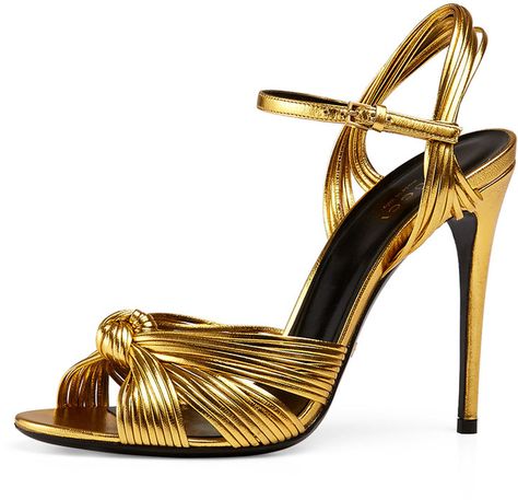 Gucci Allie Knotted Strappy Sandal, Gold Sandals Gucci, Fallon Carrington, Gucci Heels, Chic Chic, Ankle Strap Shoes, Metallic Sandals, Gold Sandals, Evening Shoes, Gold Heels