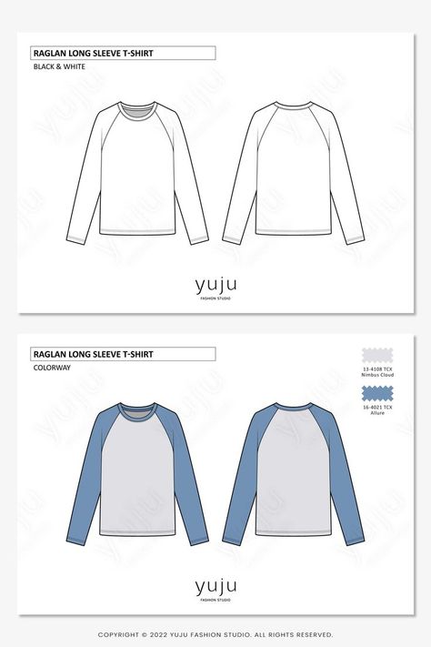 This is a vector fashion flat sketch of a RAGLAN LONG SLEEVE T-SHIRT - This vector flat sketch is ready to use and it is perfect for you to start your own own design development. You can also adjust and edit it to your needs! Raglan Sleeve Technical Drawing, Tshirt Flat Sketch, T Shirt Flat Sketch, Tech Drawing, Fashion Flat Sketch, Raglan Sleeve Pattern, Fashion Template, Sneaker Posters, Sketch Fashion